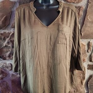 Lisa Rinna Collection Olive Green V-Neck Blouse